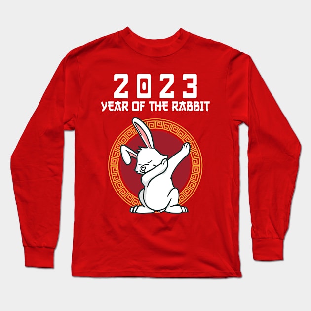 Dabbing Rabbit Year Of The Rabbit Chinese New Year 2023 Long Sleeve T-Shirt by Jhon Towel